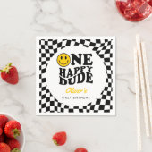 Geruite Gele Glimlach Gezicht 1e Verjaardag Custom Servet (Insitu)