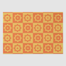 Geruite Gele Oranje Retro Bloemen
