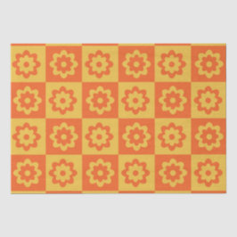 Geruite Gele Oranje Retro Bloemen Tissuepapier