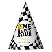 Geruite gele Preppy Smile 1e Verjaardag Custom Feesthoedjes (Voorkant)