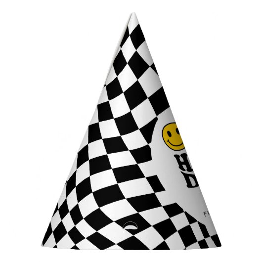 Geruite gele Preppy Smile 1e Verjaardag Custom Feesthoedjes (Links)