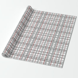 Geruite Gelukkige Viering Grijs Zilver Rood Geruit Cadeaupapier