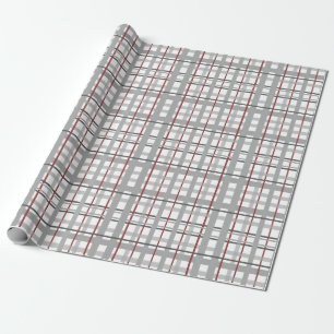 Geruite Gelukkige Viering Grijs Zilver Rood Geruit Cadeaupapier