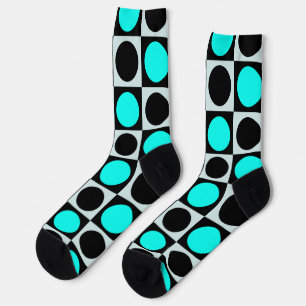 Geruite geometrische blauwe zwarte cirkel polka st sokken