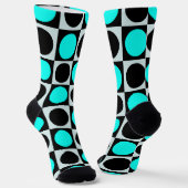 Geruite geometrische blauwe zwarte cirkel polka st sokken (Gebogen)