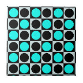 Geruite geometrische blauwe zwarte cirkel polka st tegeltje (Voorkant)