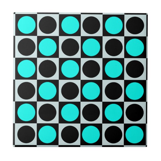 Geruite geometrische blauwe zwarte cirkel polka st tegeltje (Voorkant)