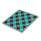 Geruite geometrische blauwe zwarte cirkel polka st tegeltje (Zijkant)