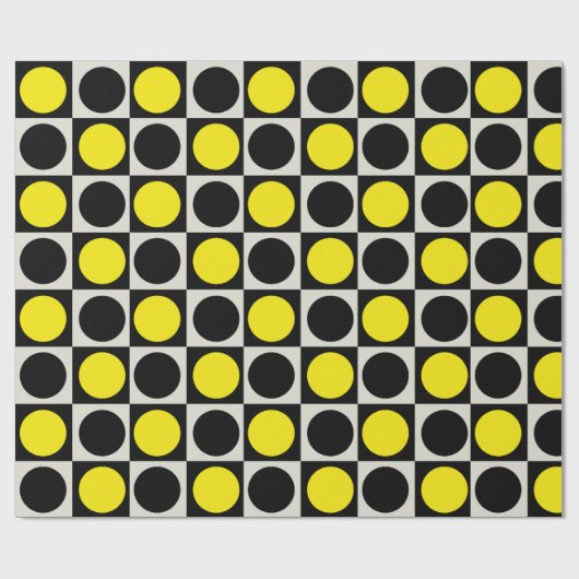 Geruite geometrische gele zwarte cirkel polka dot cadeaupapier (Vlak)