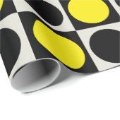 Geruite geometrische gele zwarte cirkel polka dot cadeaupapier (Rol Hoek)