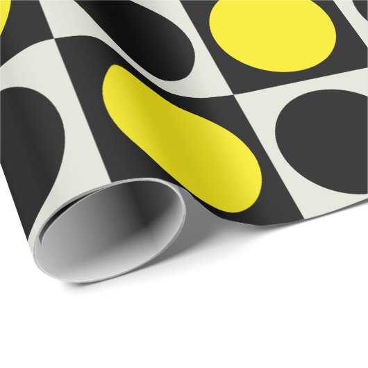 Geruite geometrische gele zwarte cirkel polka dot cadeaupapier (Rol Hoek)