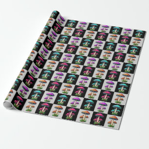 Geruite geometrische paddenstoel cadeaupapier