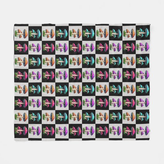 Geruite geometrische paddenstoel fleece deken (Voorkant (Horizontaal))
