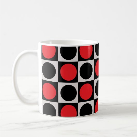 Geruite geometrische rode zwarte cirkel polka stip koffiemok (Links)
