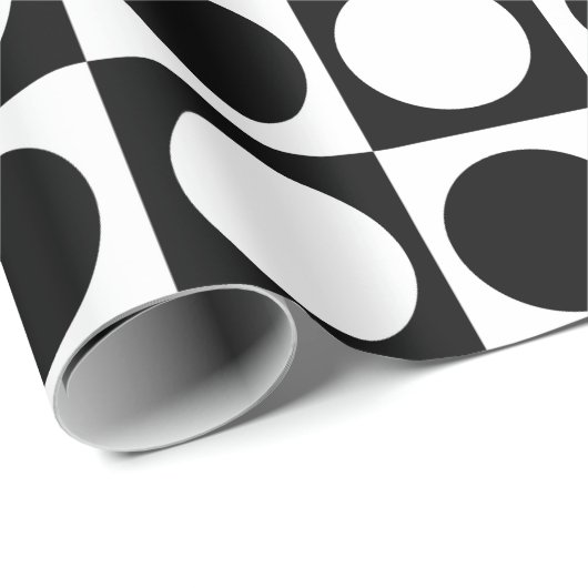 Geruite geometrische witte zwarte cirkel polka sti cadeaupapier (Rol Hoek)