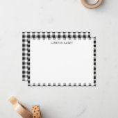 Geruite Gingham Buffalo Zwart & Wit Naam Notitiekaartje (Voorkant / Achterkant in situ)