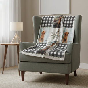 Geruite Gingham Duitse Herder Pet Four Foto Fleece Deken