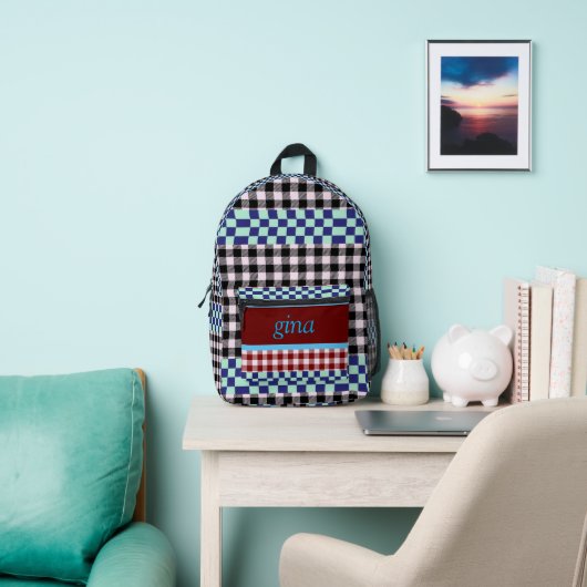 Geruite Gingham Persoonlijk Bedrukte Rugzak (Insitu)