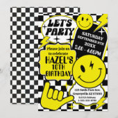 Geruite Glimlach Gezicht Verjaardagsfeest Uitnodig Kaart (Voorkant / Achterkant)