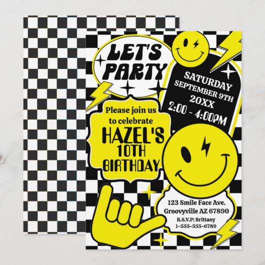 Geruite Glimlach Gezicht Verjaardagsfeest Uitnodig Kaart (Voorkant / Achterkant)