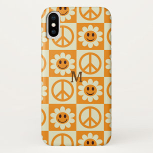Geruite Glimlachende Bloemen Vredesteken Oranje Ma Case-Mate iPhone Case