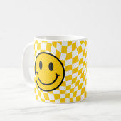 Geruite golvende gele preppy glimlach koffiemok (Voorkant links)