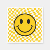 Geruite golvende gele preppy glimlach verjaardag servet (Voorkant)
