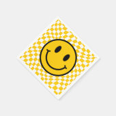 Geruite golvende gele preppy glimlach verjaardag servet (Hoek)