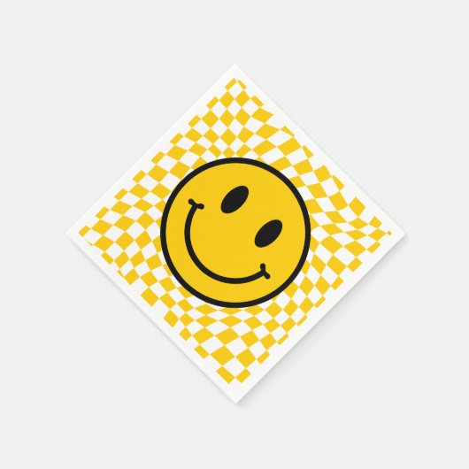 Geruite golvende gele preppy glimlach verjaardag servet (Hoek)