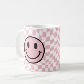 Geruite golvende roze preppy glimlach koffiemok (Voorkant links)