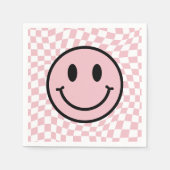 Geruite golvende roze preppy glimlach verjaardag servet (Voorkant)