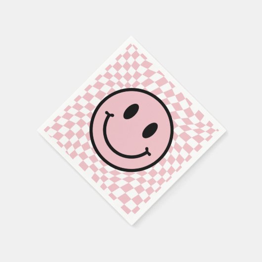 Geruite golvende roze preppy glimlach verjaardag servet (Hoek)