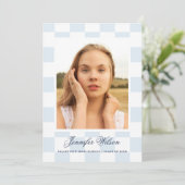Geruite Grad afstudeeraankondiging Blauw Aankondiging (Staand voorkant)