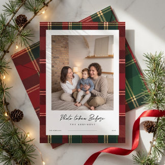 Geruite grappige humoristische familiefoto Kerstmi Feestdagenkaart