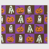 Geruite Griezelen Halloween Pompoenen en Geesten  Cadeaupapier (Vlak)
