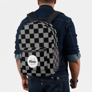 Geruite grijze en zwarte geometrische retro Monogr Bedrukte Rugzak