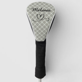 Geruite groene en beige hart pickleball-paddle golfheadcover