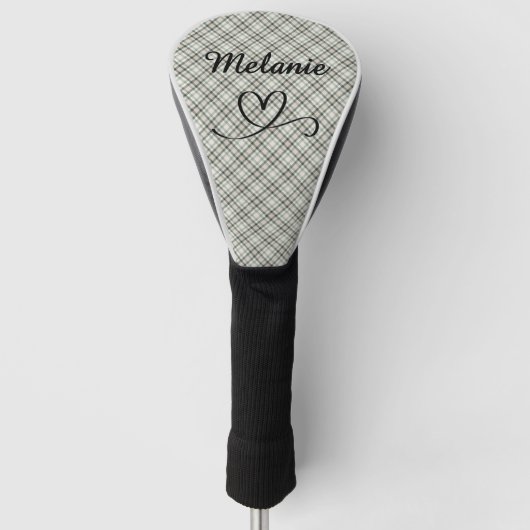 Geruite groene en beige hart pickleball-paddle golfheadcover (Voorkant)