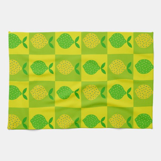 Geruite Groene en Gele Citroenen Patroon Theedoek (Horizontaal)