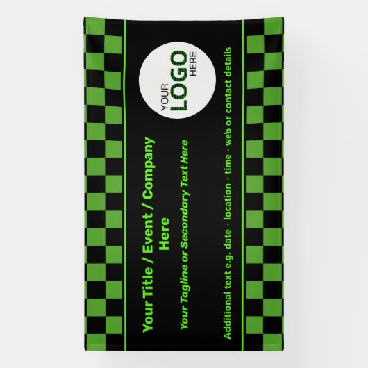 Geruite Groene & Zwarte IT of Cyber Event DIY Logo Spandoek (Verticaal)