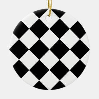 Geruite Groot van Diag - Wit en Zwarte Keramisch Ornament