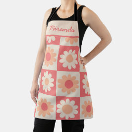 Geruite Groovy Perzik Fuzz Retro Bloemen Maatwerk Schort