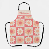 Geruite Groovy Perzik Fuzz Retro Bloemen Maatwerk Schort (Voorkant)