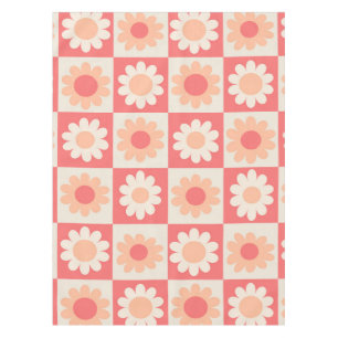 Geruite Groovy  Perzik Fuzz Retro Bloemen Patroon Tafelkleed