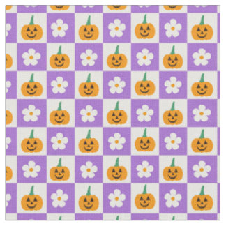 Geruite Halloween Pompoenen en Retro Bloemen Stof