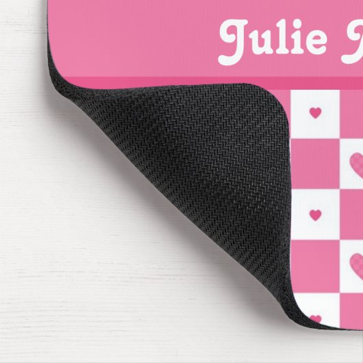 Geruite Hart Vierkantjes Patroon Roze en Wit Muismat (Hoek)