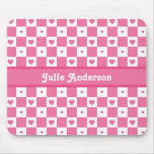 Geruite Hart Vierkantjes Patroon Roze en Wit Muismat (Voorkant)