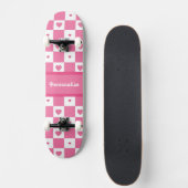 Geruite Hart Vierkantjes Patroon Roze en Wit Persoonlijk Skateboard (Voorkant)