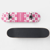 Geruite Hart Vierkantjes Patroon Roze en Wit Persoonlijk Skateboard (Horizontaal)