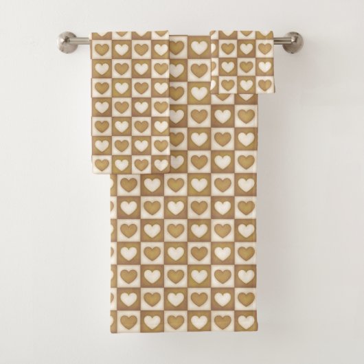 Geruite harten in blonde crème bad handdoek (Insitu)